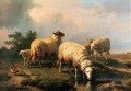 Moutons et un poulet dans un paysage Eugène Verboeckhoven animal